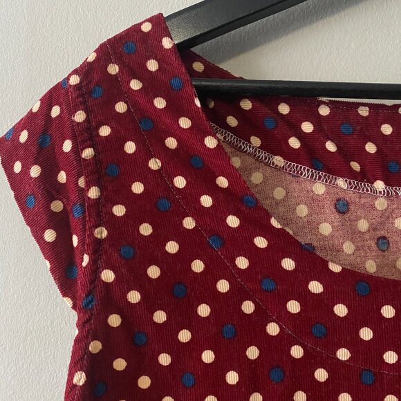 Handmade Plus Size Fine Corduroy Cotton Polka Dot Red Dress - Picture 7 of 12